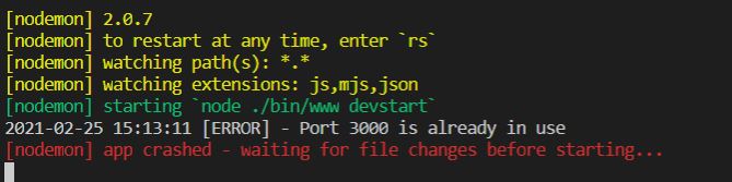 [Web] [nodemon] app crashed - waiting for file changes before starting ...