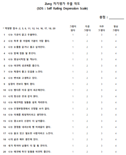 Zung 자기평가 우울 척도(SDS : Self Rating Depression Scale) : 네이버 블로그