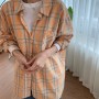 [오픈] 여자 봄 루즈핏 오버핏 롱 체크 셔츠 남방/ 핑크 오렌지