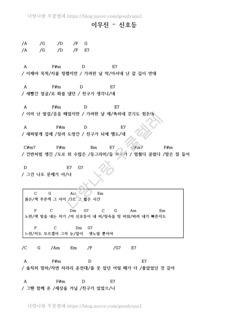 [이무진 - 신호등] 우쿨렐레 코드 악보 무료 다운로드 / 우쿨렐레 코드 연주 / 가사 /본명 /데뷔 : 네이버 블로그