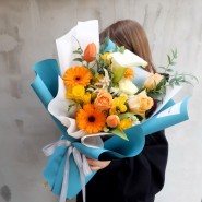 오렌지+옐로톤 꽃다발 (군자역 꽃집 에버블룸)