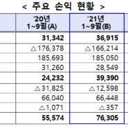 2021년 1월 ~ 9월, 보험회사 경영실적(잠정치)