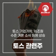 ☆ 기업가치, 16조원 수준 거론 소식 등에 상승! - 토스 관련주
