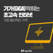KT스카이라이프와 합리적인 가격으로 KT망의 초고속 인터넷 어디서나 빠르게 접속 가능!