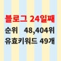 블로그 시작 24일째, 상위 1%, 블로그챠트 순위 48,404위 실시간유효키워드 49개