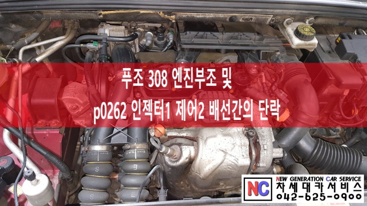 푸조 308 엔진부조 증상 정비/ 인젝터1 제어 2 배선간의 단락, 제어 장치 분사시 소프트웨어 결함, p0262 p1621 ...