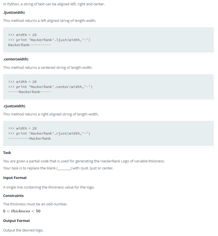 Python HackerRank 문제 18 - Text Alignment : 네이버 블로그