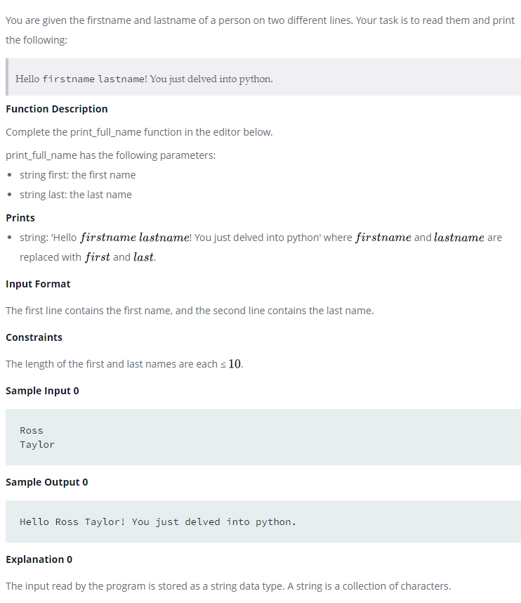 Python hackerrank 14 what s your name 