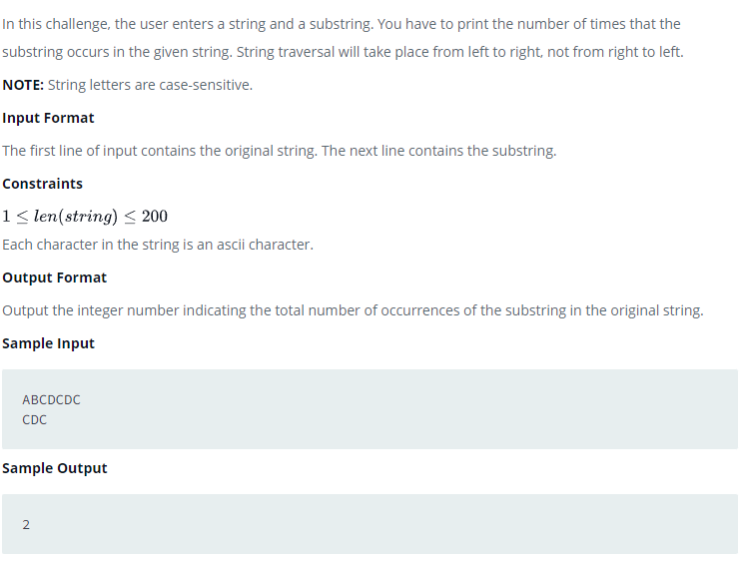 Python hackerrank 16 find a string 
