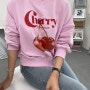여성 체리 프린팅 나염 가을 간절기 맨투맨티셔츠 핑크/베이지/그레이