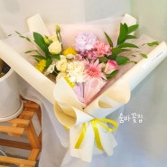 노랑 핑크 그라데이션 색감 예쁜 꽃다발 안산 초지동 숨바꽃집