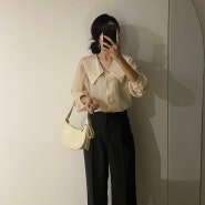 [ootd] 부기스 세라 블라우스, 프렌치 슬랙스, 도리스 플로우백, 진청 데님 팬츠, 포모드백