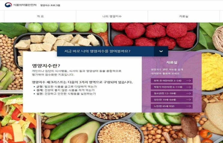 나의 영양지수 알아보기!…식약처, 개인 맞춤형 식생활 진단을 위한 ‘영양지수 프로그램’ 웹 서비스 개시 : 네이버 블로그