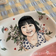초상화 페인팅 도자기식판, 캐리커쳐 그릇. 딸을 위한 선물.