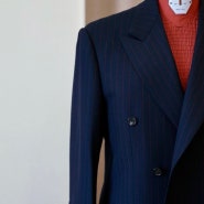 Dugdale bros & Co Newfine worsted Navy stripe DB suit