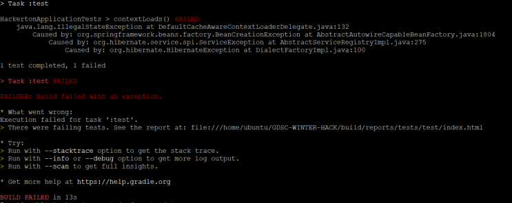 spring boot Execution failed for task ':test'. > There were failing ...