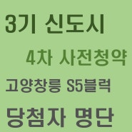 3기 신도시 4차 사전청약 공공분양 고양창릉 S5블럭 당첨자 발표