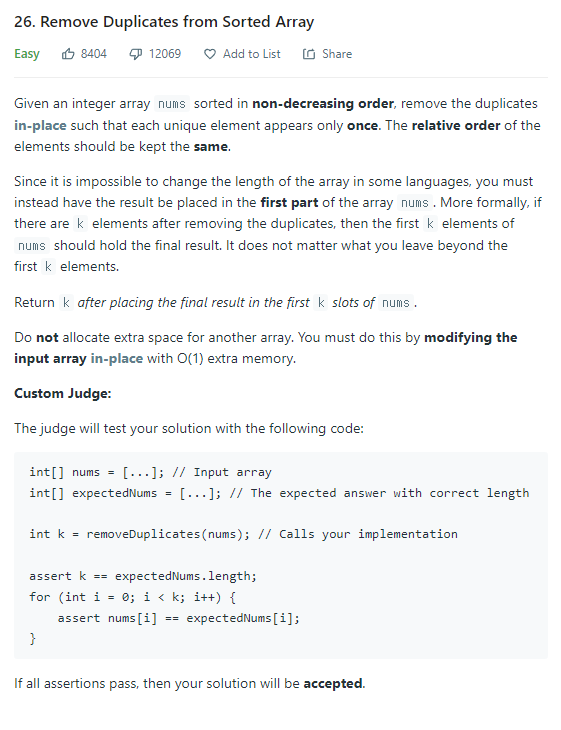 JAVA_Remove Duplicates from Sorted Array_LeetCode 26 : 네이버 블로그
