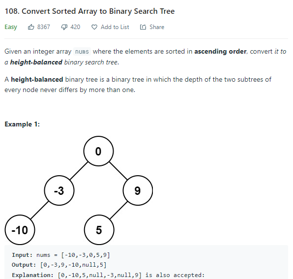 JAVA_Convert Sorted Array to Binary Search Tree_LeetCode 108 : 네이버 블로그