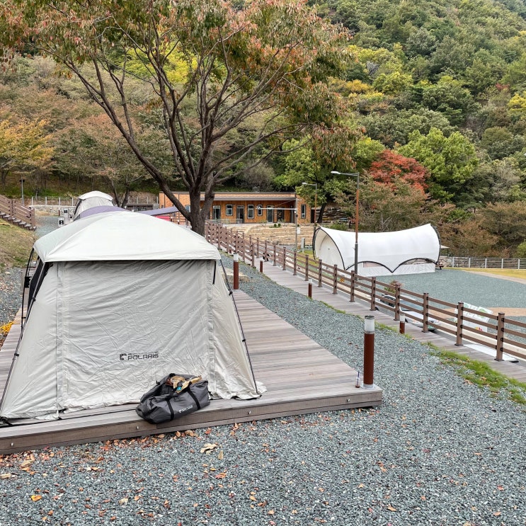 진주 캠핑장 월아산 자연휴양림 숲속의 진주 2번 데크 후기