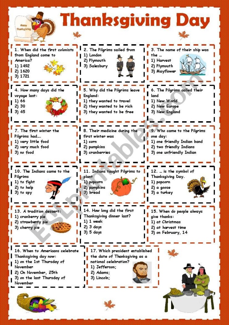 Thanksgiving day worksheet 