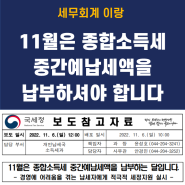 11월은 종합소득세 중간예납세액을 납부하셔야 합니다.