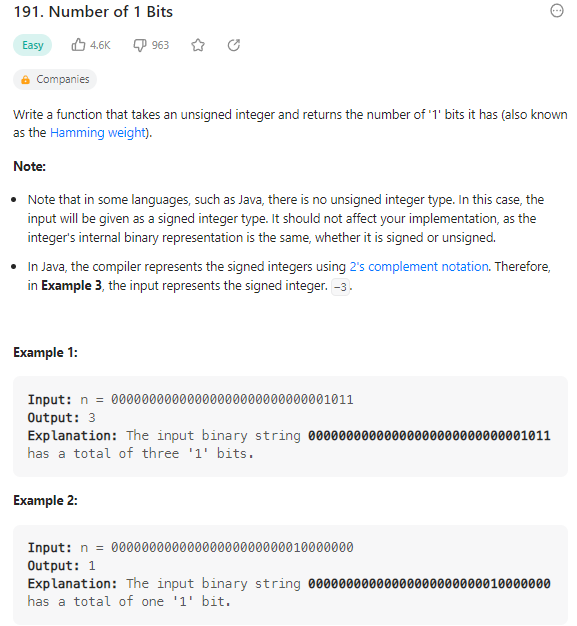 JAVA_Number of 1 Bits_LeetCode 191 : 네이버 블로그