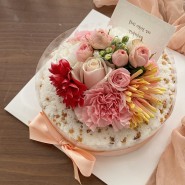 생신떡케이크/ 생화떡케이크 ) 꽃처럼 아름다운 엄마를 위한 견과류2호 케이크 작업 : )