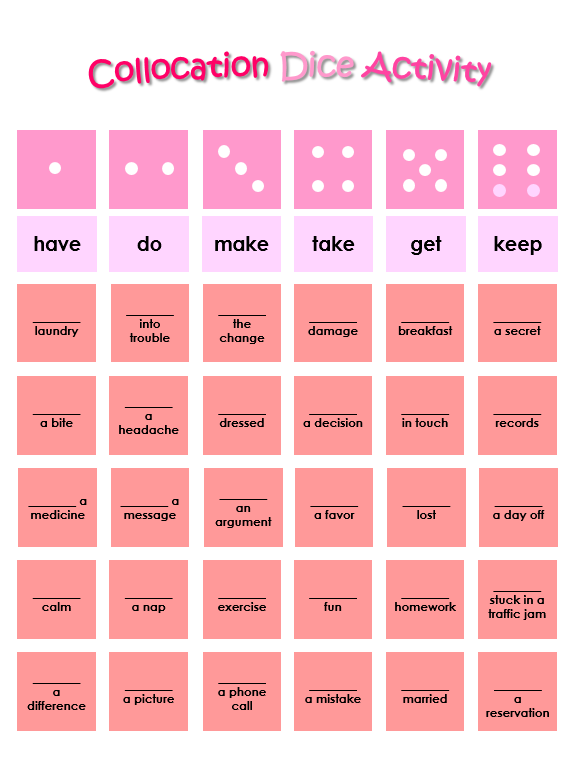 영어수업아이디어 자주 쓰이는 동사를 활용한Collocation Dice Game Activity : 네이버 블로그