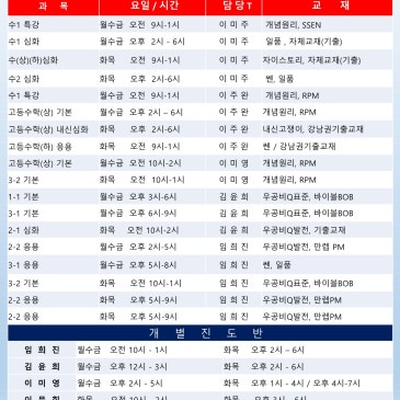 2023년 1월 시간표(겨울방학특강) 1월2일 월요일 개강 RSS 대표 이미지