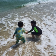 22년 초여름 강릉 해변가에서 아이들과 함께 컵라면먹방