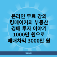 온라인 무료 강의 킹메이커의 부동산 경매 투자 이야기 ( 1000만 원으로 매매차익 3000만 원 ) [마감]