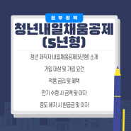 [정부 정책] 청년 재직자 내일채움공제(5년형) 소개, 가입 대상 및 요건, 금리 및 혜택, 만기 수령, 중도 해지 등 알아보기