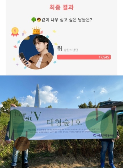 BTS V wins 1st place in voting for idols who want to plant trees like ...