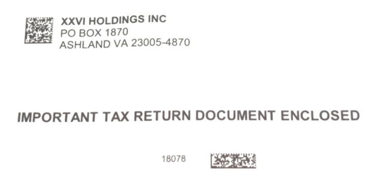 Important Tax Return Document Enclosed by XXVI HOLDINGS INC : 네이버 블로그