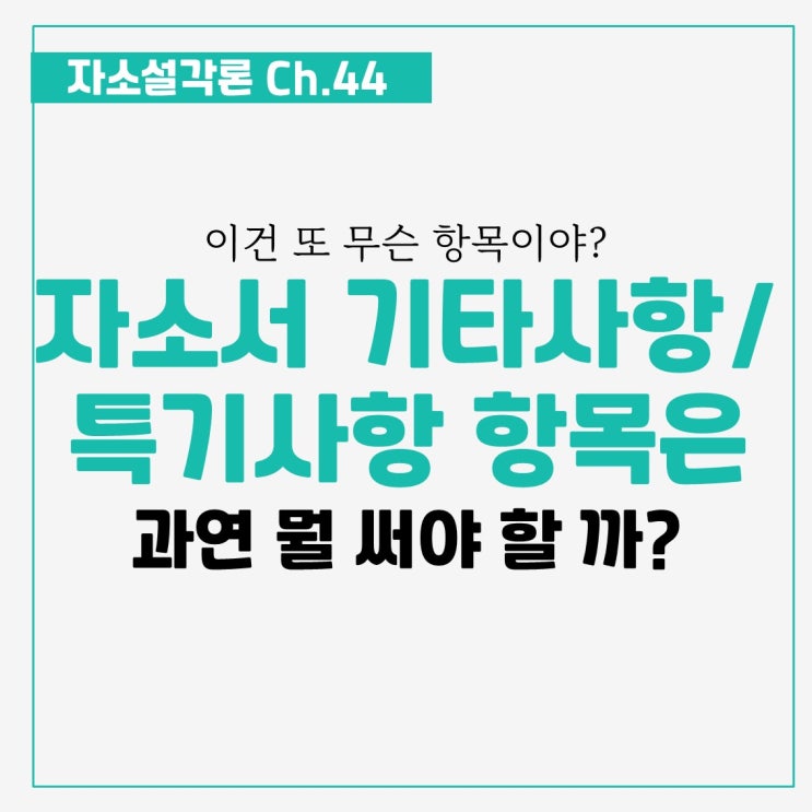 자소서 항목 중에 특기사항 / 특이사항 / 기타사항은 대체 무슨 내용을 써야해요? [자소설각론 Ch.44] - 자소서기타사항 ...