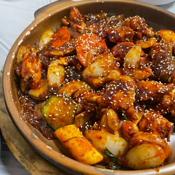 [진주 호탄동] 매콤달콤양념과 당면이 맛있는 “해송돌판닭찜” : 네이버 블로그