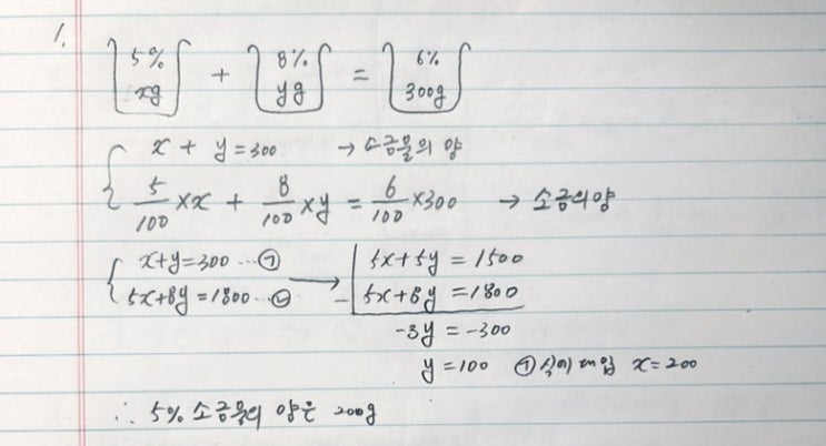 [중2] 연립방정식 활용- 소금물 문제 (농도에 관한 활용) : 네이버 블로그