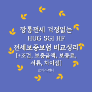 깡통전세 걱정없는 HUG SGI HF 전세보증보험 비교정리[+조건, 보증금액, 보증료, 서류, 차이점]