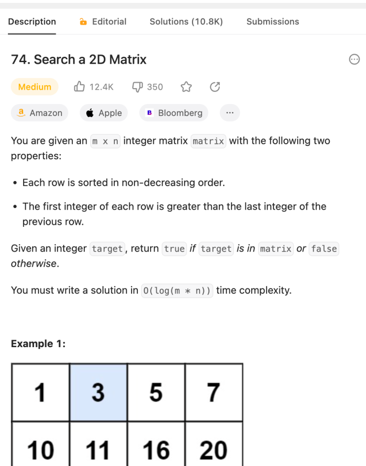 [LeetCode] 74. Search a 2D Matrix : 네이버 블로그