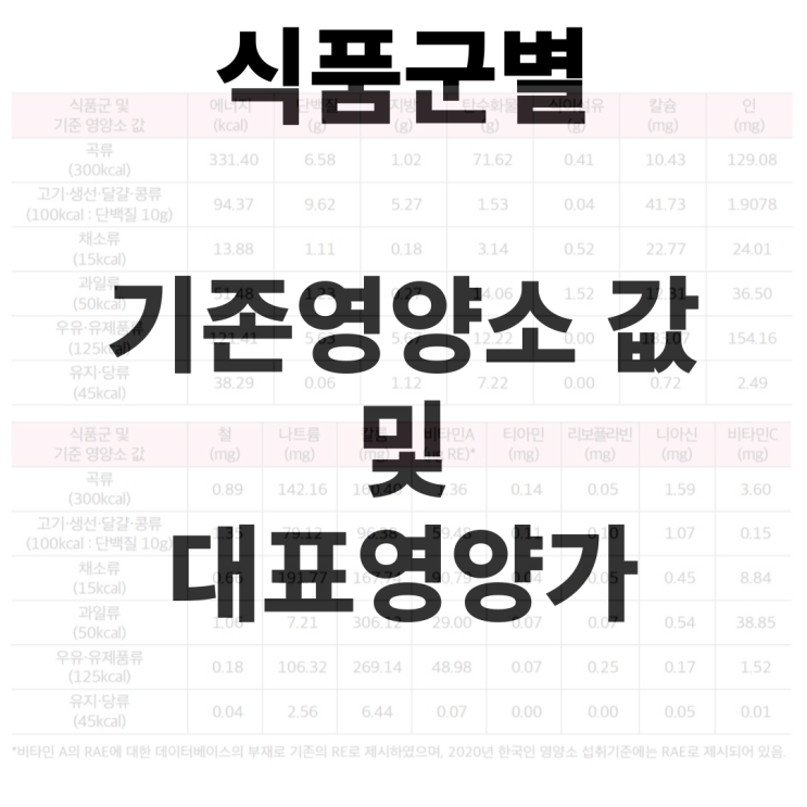 식품군별 기준영양소 값 및 대표영양가 : 네이버 블로그