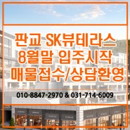 판교 SK뷰테라스 전매/전세 매물접수중, 상담환영