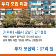 [83호 투자 마감 : 7/19] 서울시 강남구 압구정동 아파트