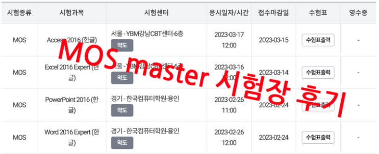 MOS master 시험장 후기(2) - YBM강남 CBT센터 : 네이버 블로그