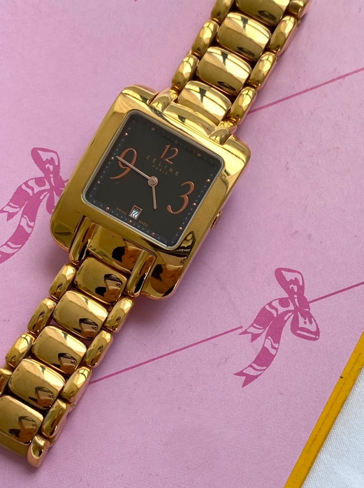 Celine square case logo point watch (정품 셀린느 스퀘어 케이스 메탈 시계) : 네이버 블로그