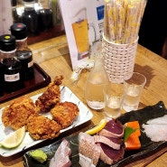 일본 후쿠오카 여행 하카타역 1층 현지인 맛집 술집 런치타임 메뉴 사시미 가라아게 사케