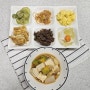 오이볶음,콩나물무침,스크램블,팽이버섯전,소불고기,배추물김치,된장찌개-아이들 저녁반찬