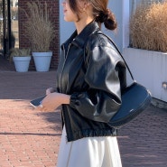 메르시 여성 심플 투웨이 레더자켓 가죽 기본 칼라넥 자켓 ( 검정 )