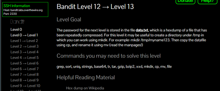 Bandit Level 12 -> Level 13 (xxd,tar,gzip,bzip) : 네이버 블로그