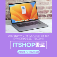2019 맥북프로 16인치 MVVK2KH/A 중고 i9-9세대 16G SSD 1TB 그레이(판매완료)